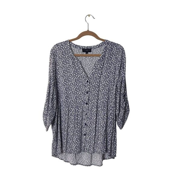 Cynthia Rowley Womens Floral Button-Down Blouse 3/4 Sleeves 1X Size 100% Rayon - Picture 1 of 5